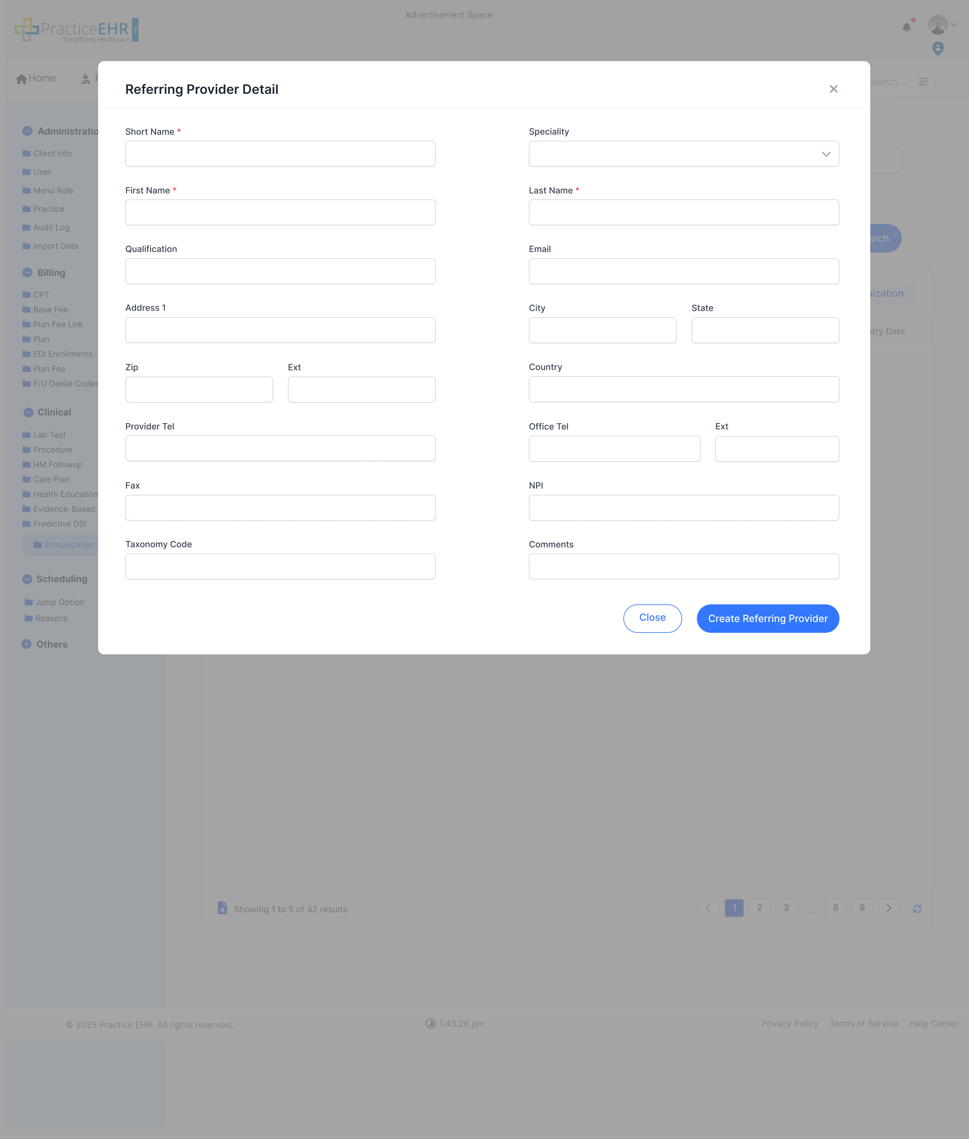 Add new referring provider screen